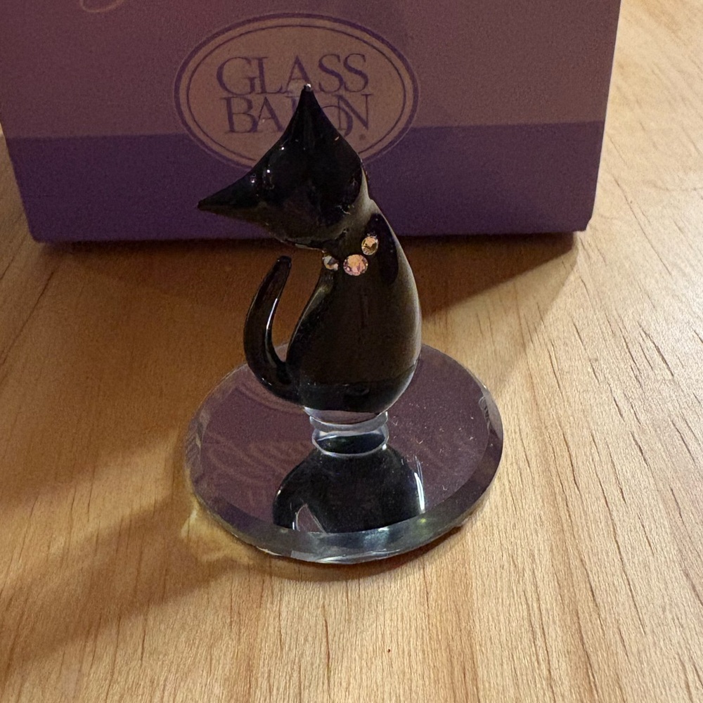 Glass Baron Handcrafted Black Cat Figurine